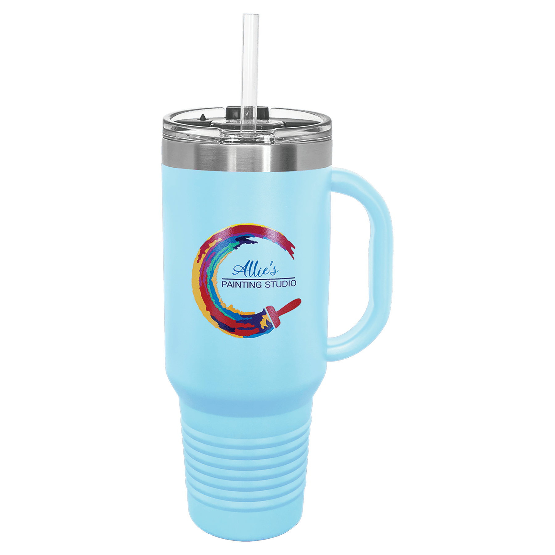 Polar Camel 40 oz. Light Blue Travel Mug with Handle, Straw Included