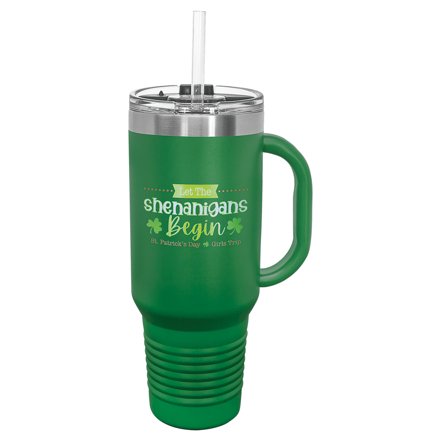 Polar Camel 40 oz. Green Travel Mug with Handle, Straw Included
