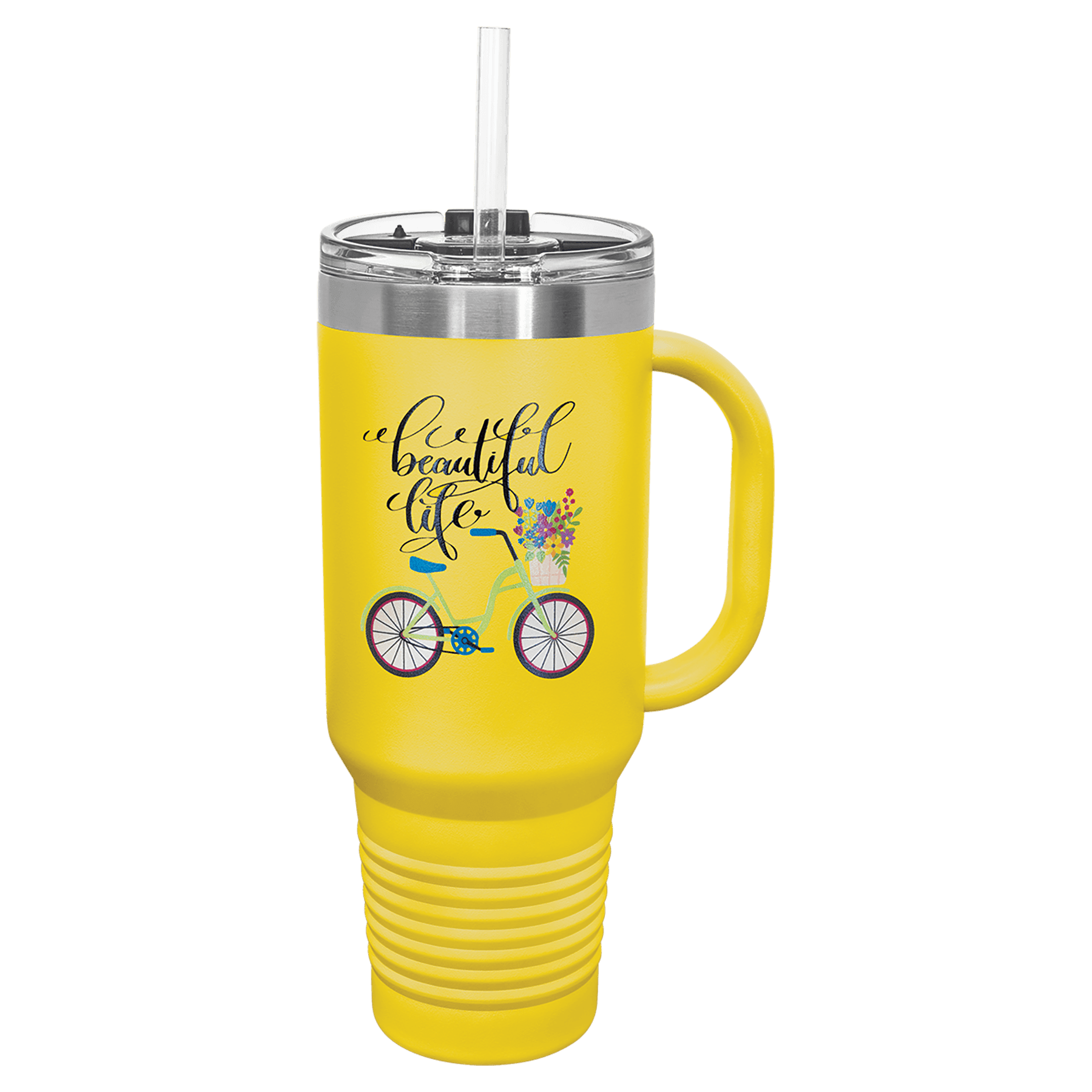 Polar Camel 40 oz. Yellow Travel Mug with Handle, Straw Included