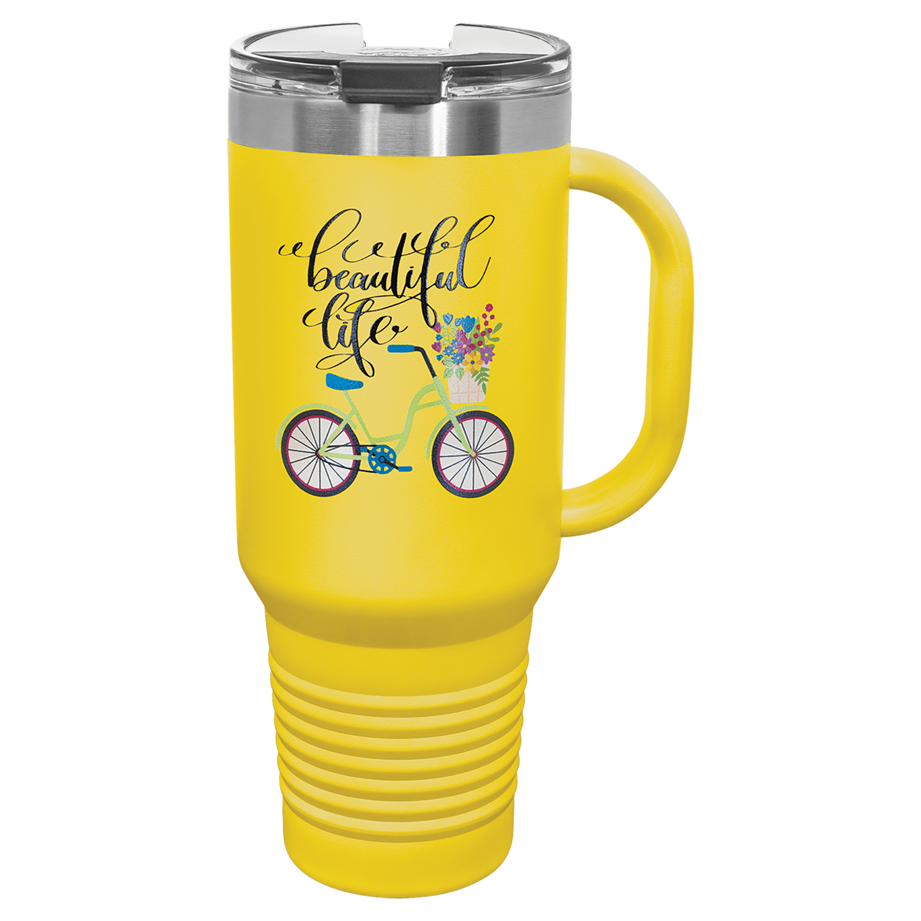Polar Camel 40 oz. Yellow Travel Mug with Handle, Straw Included