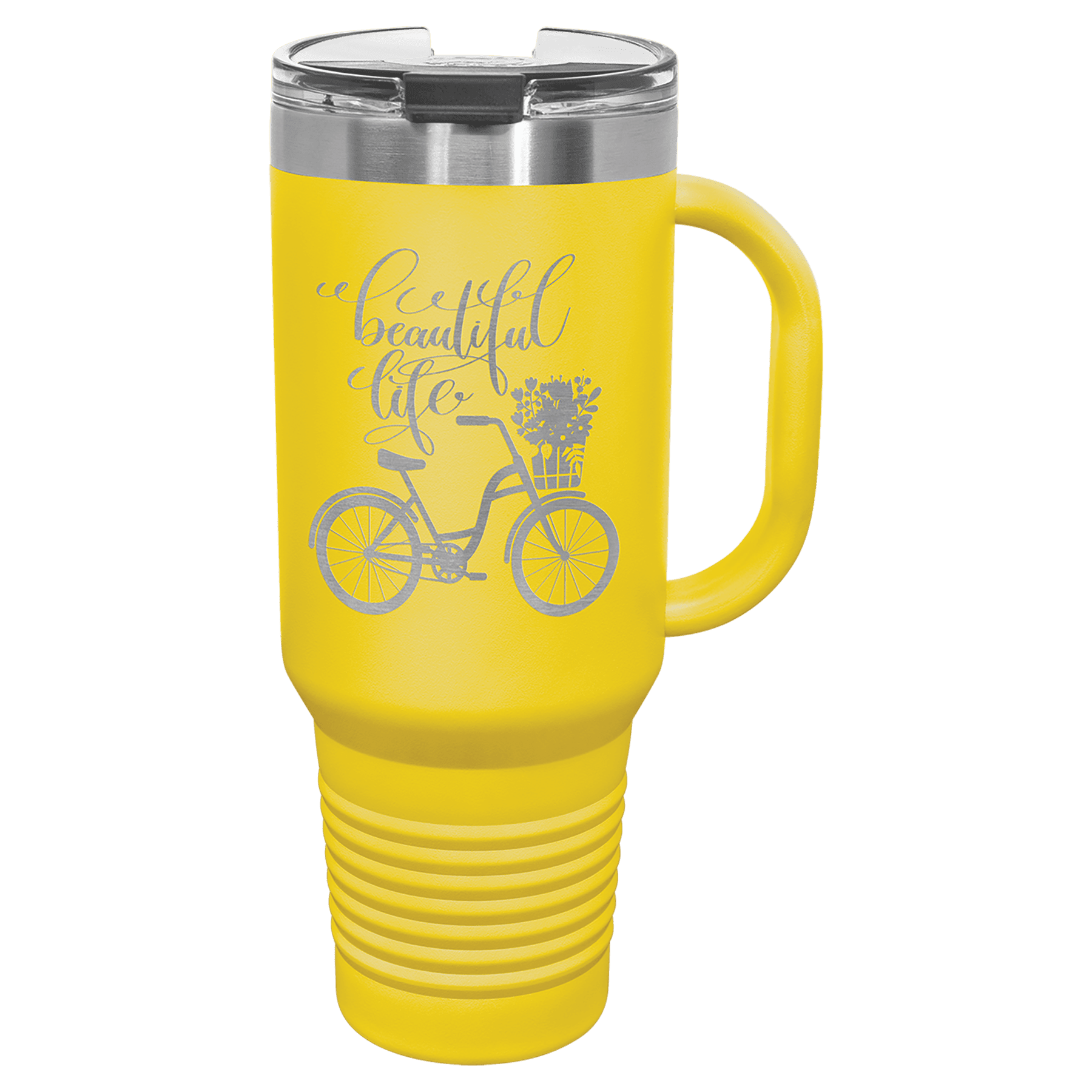 Polar Camel 40 oz. Yellow Travel Mug with Handle, Straw Included